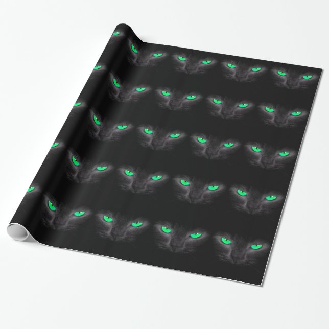 Schwarze Katzen-Gesichts-grüne Geschenkpapier (Ungerollt)