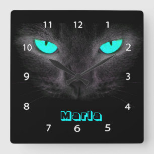 Schwarze Katzen-Gesichts-Türkis mustert Wanduhr