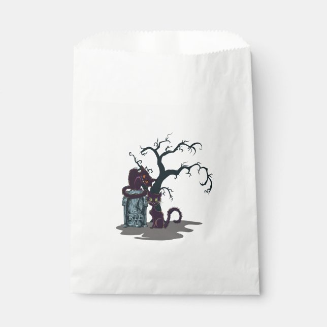 Schwarze Katzen Grabstein Tree Halloween Geschenktütchen (Vorderseite)