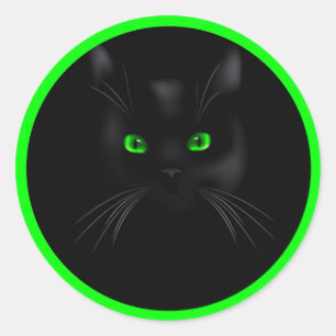 Schwarze Katzen-grüne Augen-klassische runde Runder Aufkleber