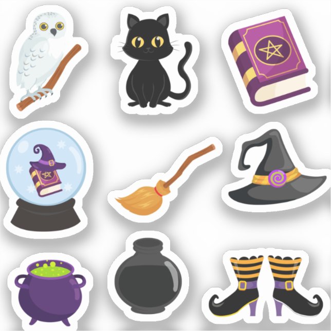 Schwarze Katzen Halloween Hexen Aufkleber (Vorderseite)