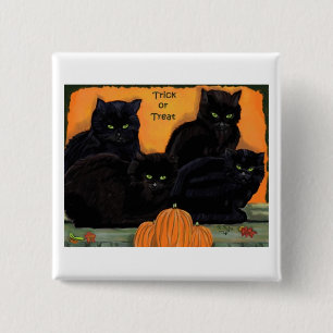 Schwarze Katzen-Halloween-Knopf Button