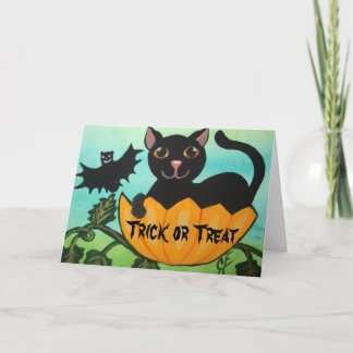 Schwarze Katzen-Halloween-Kürbis-Gruß-Karte Karte