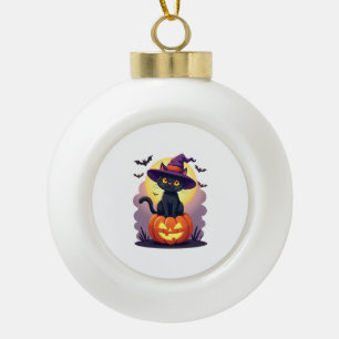 Schwarze Katzen Halloween-Shirts für Männer Frauen Keramik Kugel-Ornament