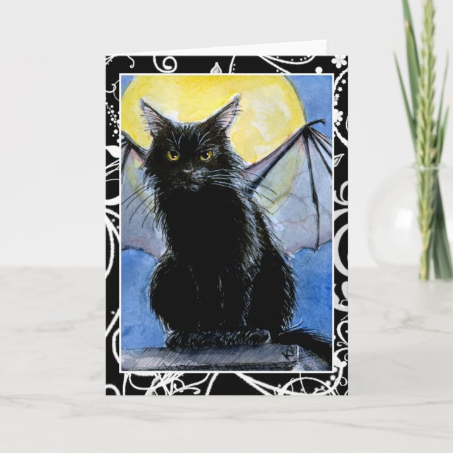 Schwarze Katzen-Halloween-Wasserspeiergrußkarte Karte (Vorderseite)