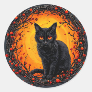 Schwarze Katzen Hexenhut Kürbis Halloween Süß Runder Aufkleber