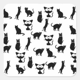 Schwarze Katzen-Illustrationen Quadratischer Aufkleber