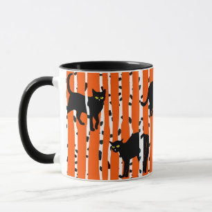 Schwarze Katzen im Birkenwald Halloween Tasse