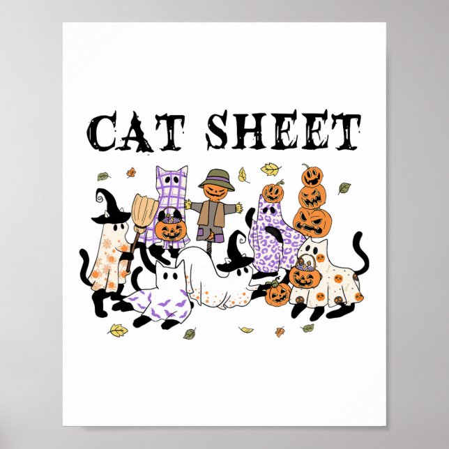 Schwarze Katzen im Ghost-Kostüm Funny Cat Sheet Ha Poster (Vorne)