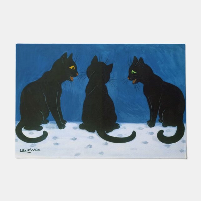 Schwarze Katzen im Schnee, Louis Wain Fußmatte (Vorderseite)