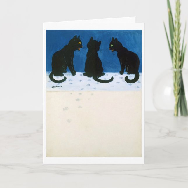 Schwarze Katzen im Schnee, Louis Wain Karte (Vorderseite)