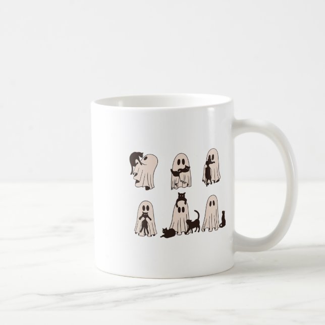 Schwarze Katzen in Geisterkostüme - Niedliche Geis Kaffeetasse (Rechts)
