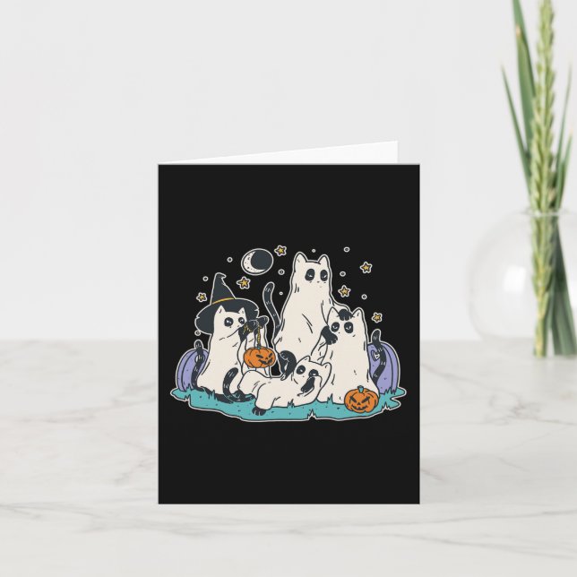 Schwarze Katzen in Ghost-Kostümen - Niedliche Frau Karte (Vorderseite)