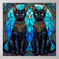 Schwarze Katzen in künstlerisch festgehaltenem Gla
