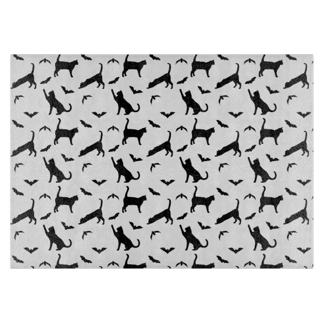 Schwarze Katzen Jagen Fledermäuse Einfaches Hallow Schneidebrett (Vorderseite)