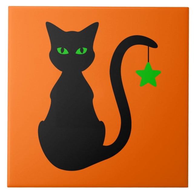 Schwarze Katzen-Keramik-Fliese Fliese (Vorderseite)