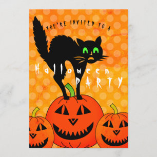 Schwarze Katzen-Kürbis-Jack O Laternen-Party Einladung