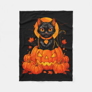 Schwarze Katzen-Kürbis-Mond-Halloween-Herbst Fleecedecke