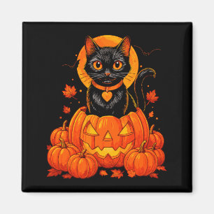 Schwarze Katzen-Kürbis-Mond-Halloween-Herbst Magnet
