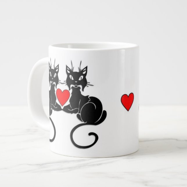 Schwarze Katzen-Liebe Jumbo-Tasse (Vorderseite Links)