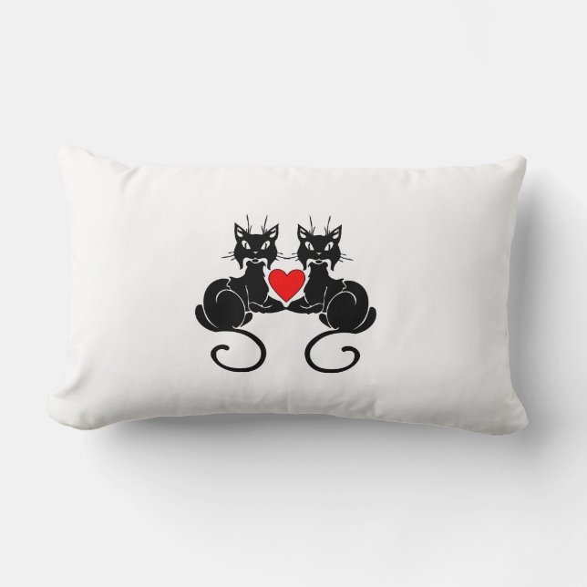 Schwarze Katzen-Liebe Lendenkissen (Vorderseite)