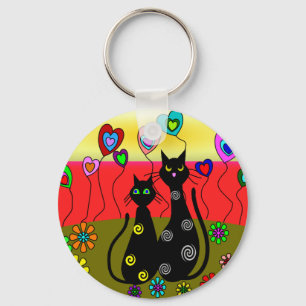 Schwarze Katzen-Liebhaber-Kunst-Geschenke Schlüsselanhänger