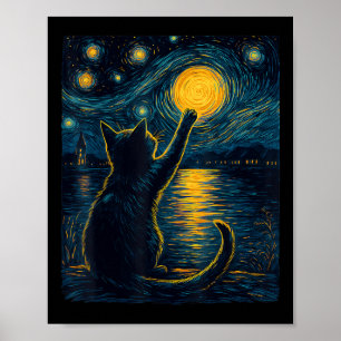 Schwarze Katzen Liebhaber Sternennacht Vincent Van Poster