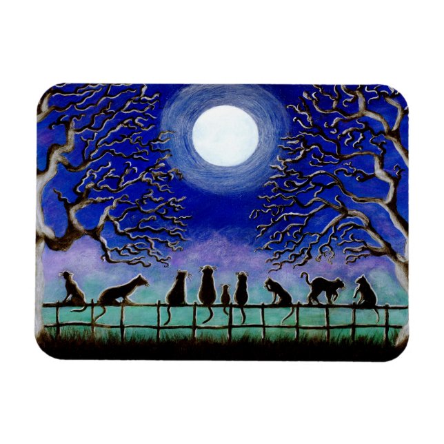 Schwarze Katzen Magnet "Neun Schwänze" (Horizontal)