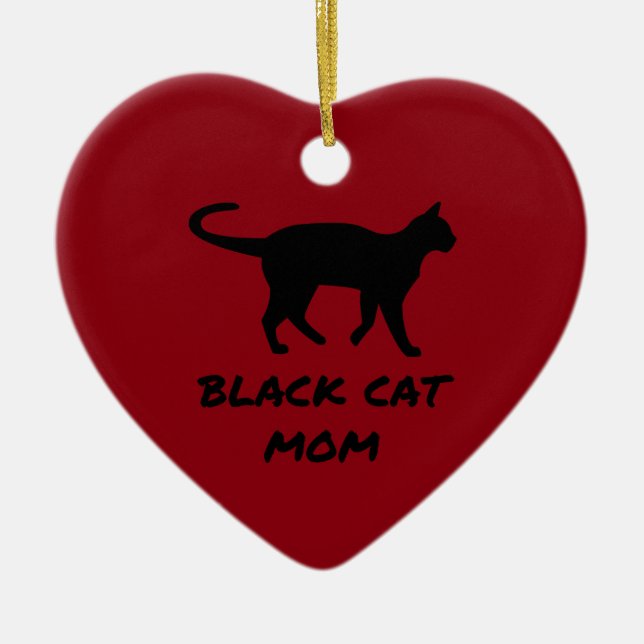 Schwarze Katzen-Mama Keramikornament (Vorne)