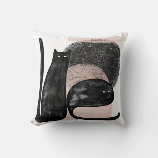 Schwarze Katzen minimalistische Illustration, Katz Kissen (Vorderseite)