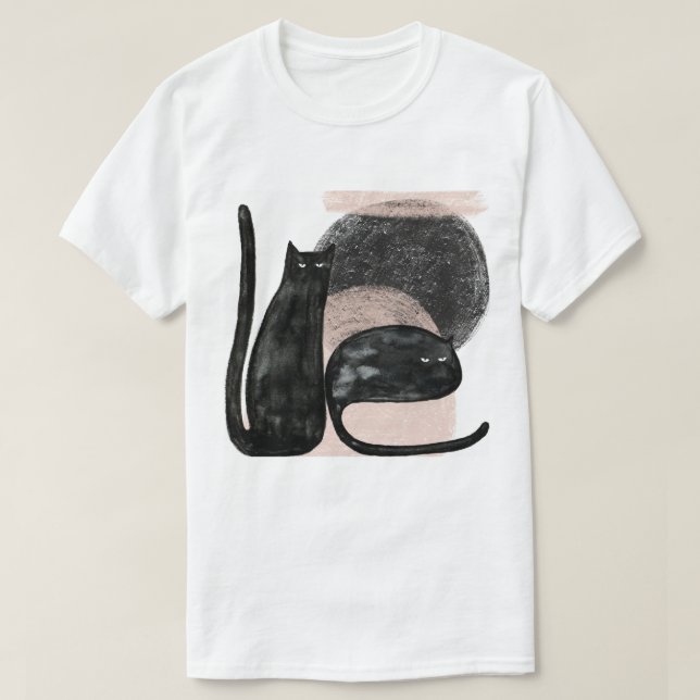 Schwarze Katzen minimalistische Illustration, Katz T-Shirt (Design vorne)