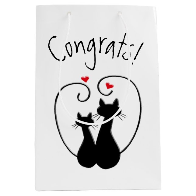 Schwarze Katzen mit Herz Mittlere Geschenktüte (Vorderseite)