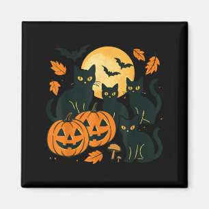 Schwarze Katzen mit Jack O Lanterns Mond und Flede Magnet