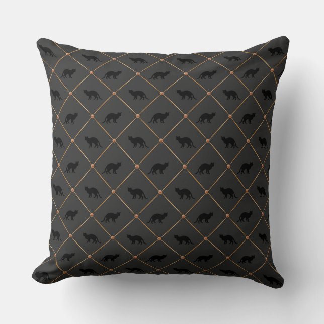 SCHWARZE KATZEN MIT ORANGE DIAMOND PATTERN KISSEN (Vorderseite)