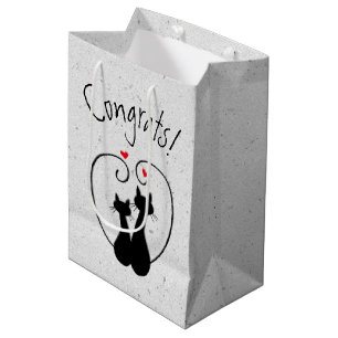 Schwarze Katzen mit rotem Herzen Mittlere Geschenktüte