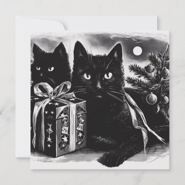 Schwarze Katzen mit Weihnachtsgeschenk Karte (Vorderseite)