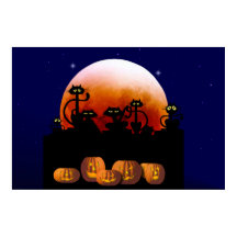 Schwarze Katzen, Mond, Pumpkins Poster