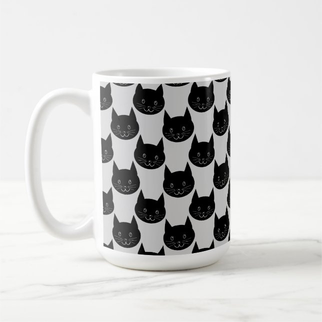 Schwarze Katzen-Muster auf hellgrauem. Kaffeetasse (Links)