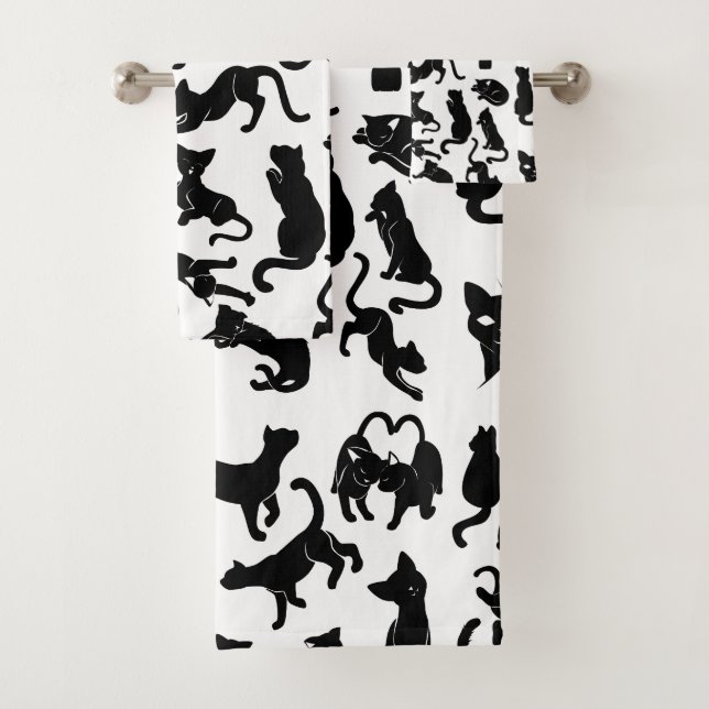 Schwarze Katzen-Muster Badhandtuch Set (Insitu)