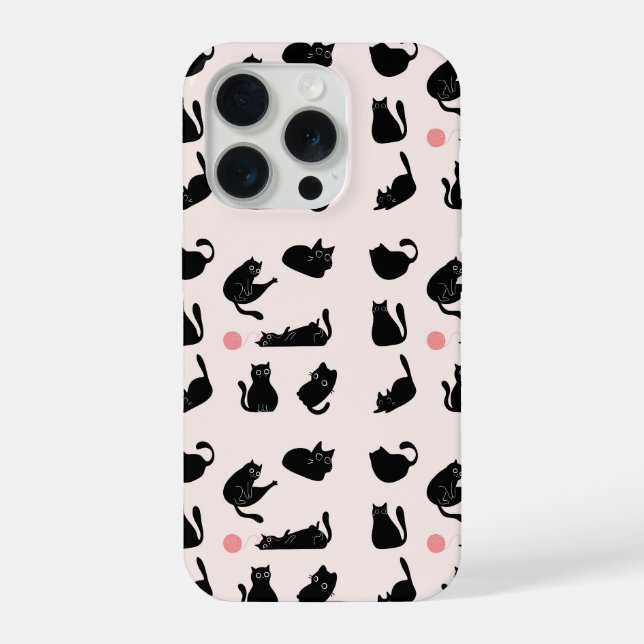 Schwarze Katzen Muster iPhone 15 Pro Hülle (Rückseite)