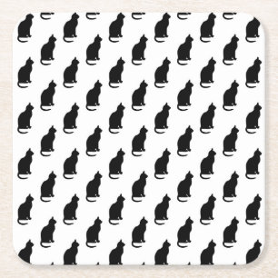 Schwarze Katzen Muster Katzen Textur Weißer Hinte Rechteckiger Pappuntersetzer