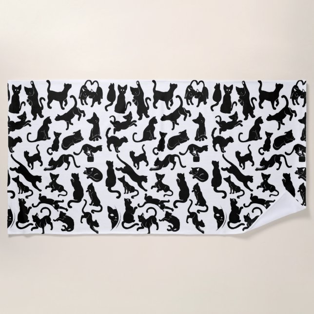 Schwarze Katzen-Muster Strandtuch (Vorderseite)