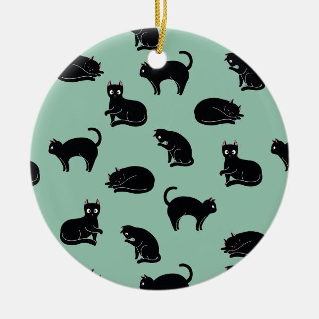 Schwarze Katzen Nahtloses Muster Keramik Ornament (Vorne)