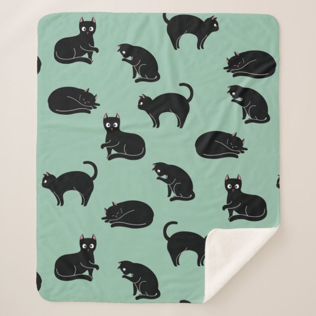 Schwarze Katzen Nahtloses Muster Sherpadecke (Vorderseite)