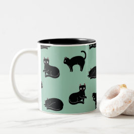 Schwarze Katzen Nahtloses Muster Zweifarbige Tasse