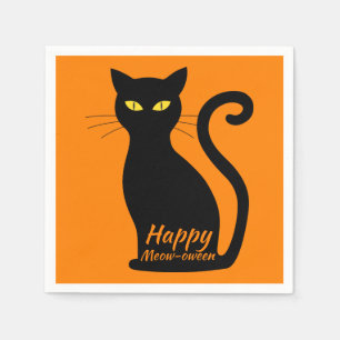 Schwarze Katzen-Orangen-Halloween-Party Serviette