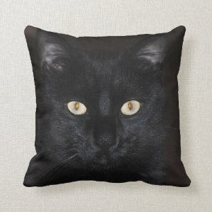Schwarze Katzen-Porträt Kissen