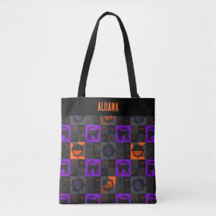 Schwarze Katzen Quadrate Halloween Tasche