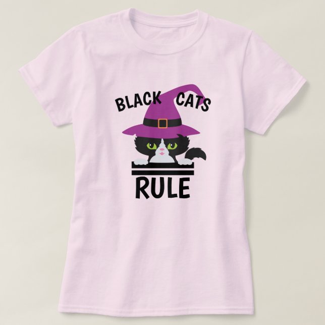 Schwarze Katzen Regel Halloween Shirt - Witzige He (Design vorne)