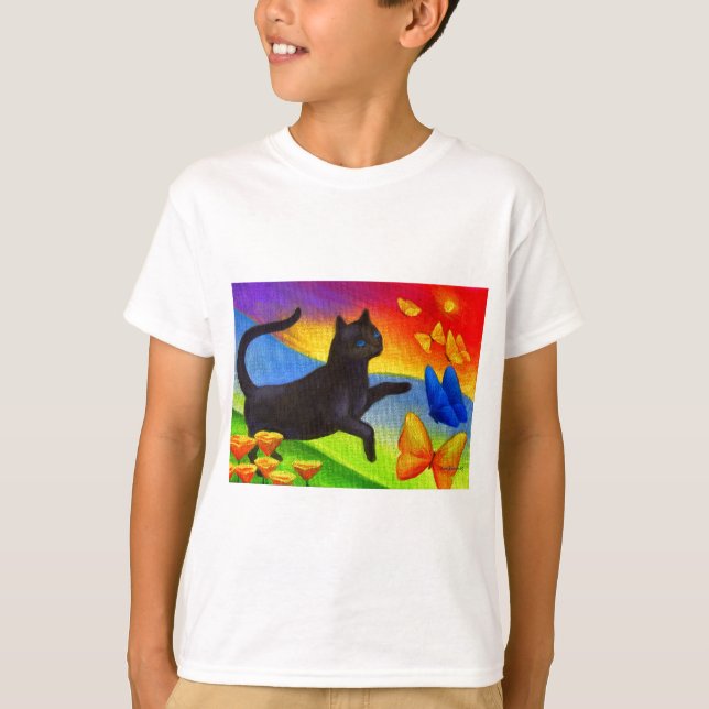 Schwarze Katzen - Schmetterlinge Kunst - Multimedi T-Shirt (Vorderseite)